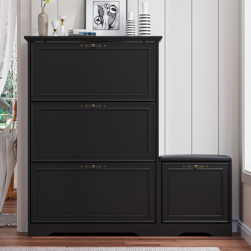 3-Tier Stackable Shoe Cabinet, Black