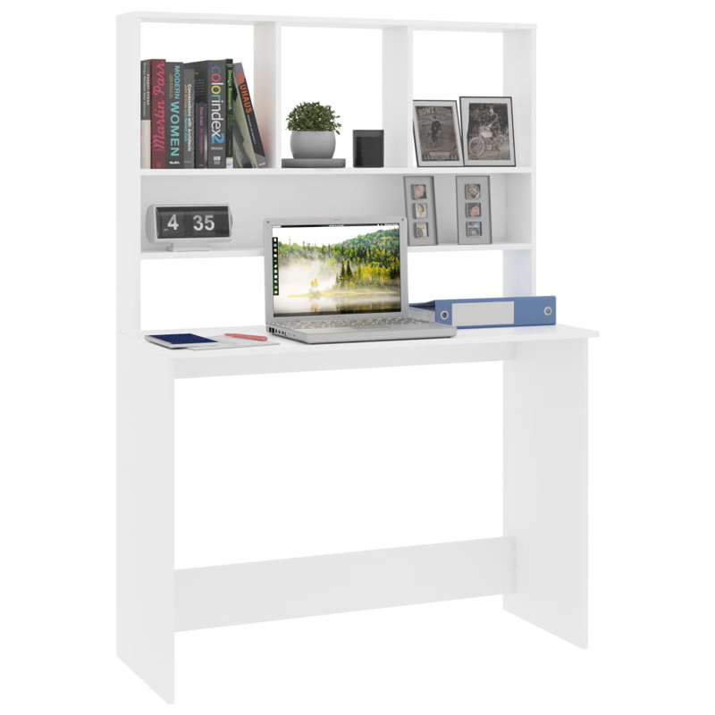 Bureau d'ordinateur avec tablettes Charlsea, Blanc