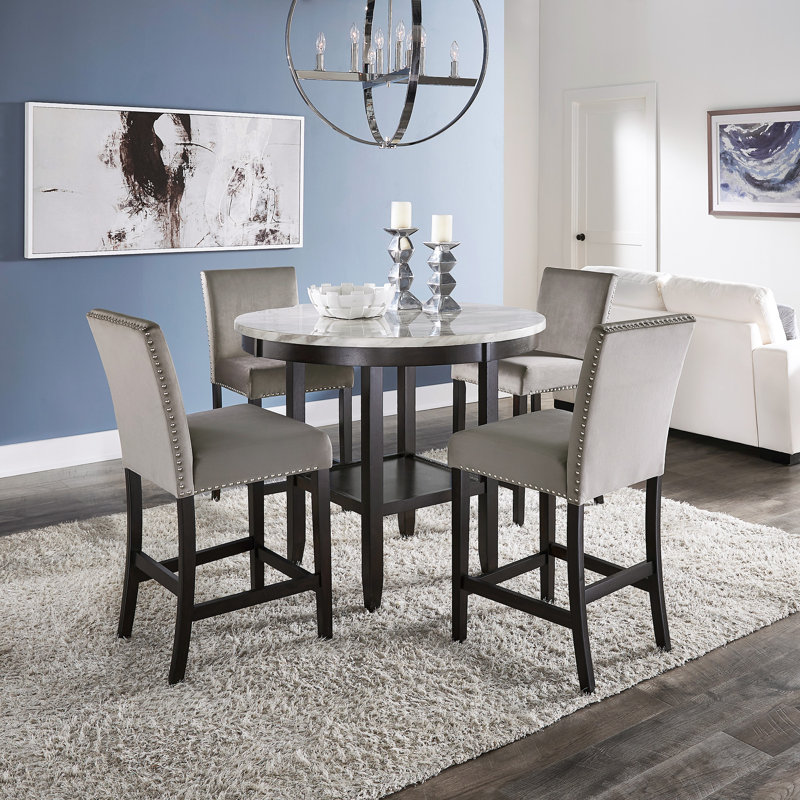 Banford 4 - Person Faux Marble Top Four Leg Dining Set, Gray