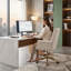 Chaise de bureau ergonomique blanche à dossier moyen en velours côtelé avec base dorée