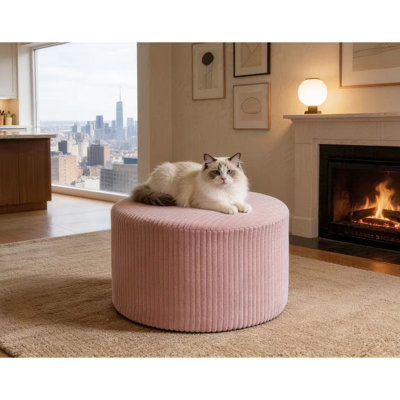 Velours côtelé rose avec construction entièrement compressée, aucun assemblage requis, utilisation polyvalente comme siège ou extension supplémentaire, taille compacte pour les petits espaces et les intérieurs modernes, 24 po de largeur, 15 po de hauteur, 9 lb,