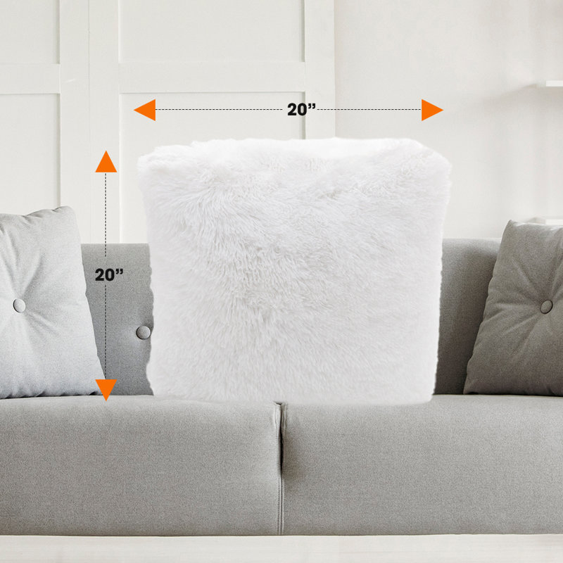 White Faux Fur Square Throw Pillow Set