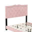 Structure de lit double pleine grandeur avec motif de rivets, tête de lit plateforme moderne en velours rose et rivets fascinants,