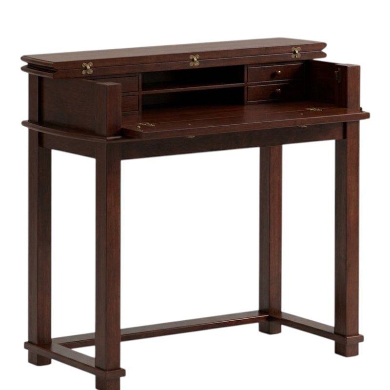 Imani 46 po Console en bois de cerisier avec comptoir rabattable et compartiments de rangement