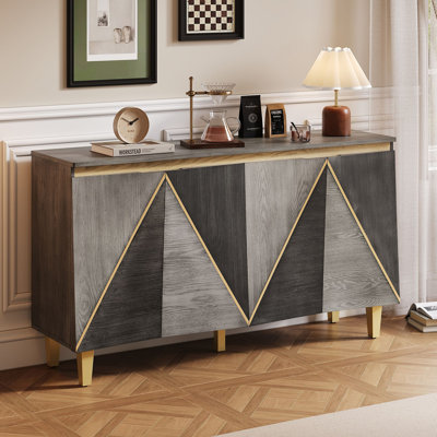 Retro Buffet Cabinet with Storage, 4-Door Vintage Sideboard Cabinet with Dimensional Effect Doors and Adjustable Shelves