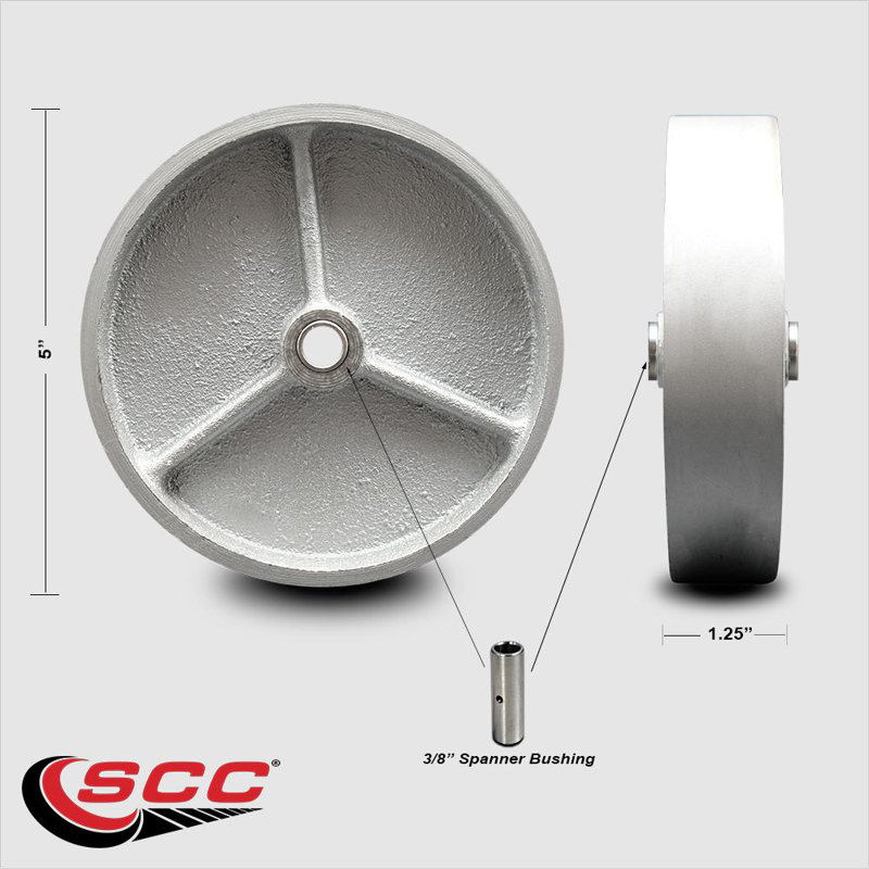 SCC - Roue en fonte semi-acier de 5 po seulement - Alésage de 3/8 po - Capacité de 400 lb