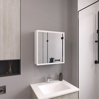 21.1" H x 19.7" W Mirror Medicine Cabinet, One door with Four interior Shelves for Bathroom, Kitchen