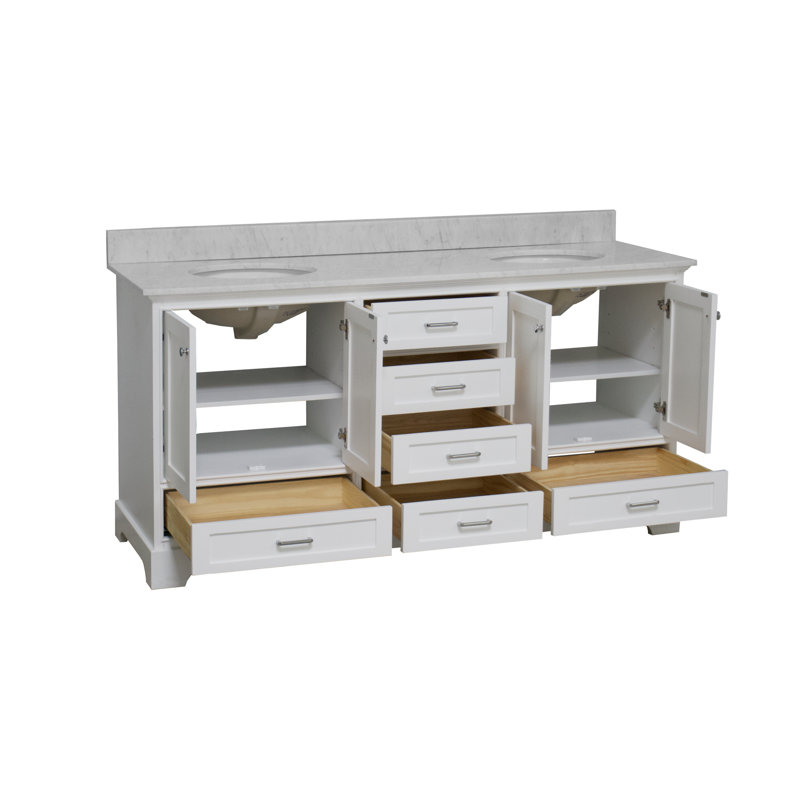 Larosa 72'' Double Bathroom Vanity with Top, White, Carrara Marble