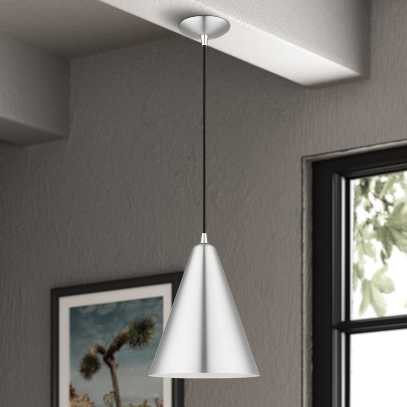 Luminaire suspendu conique à 1 lumière Drewie, Aluminium brossé