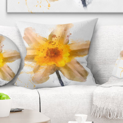 Yellow Narcissus Sketch Watercolor - Floral Printed Pillow