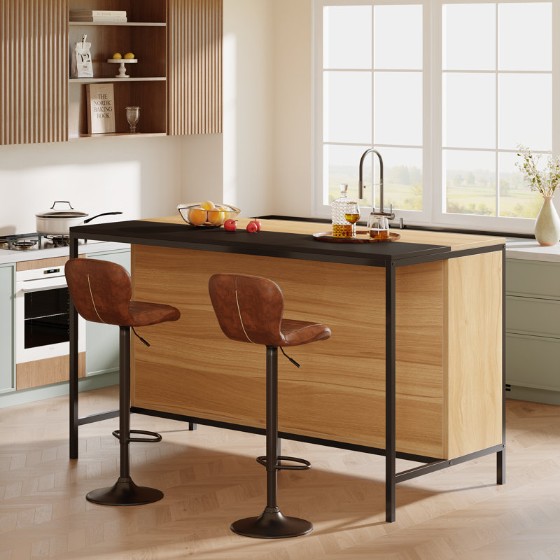 Table de bar moderne de 61 po avec rangement à 6 cubes, armoire de bar et comptoir à déjeuner pour la cuisine du salon