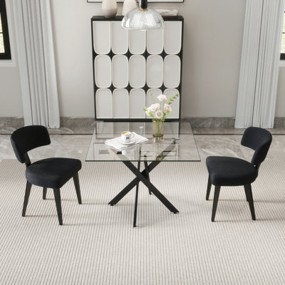 Ensemble repas 3/4 pièces, table en verre et chaises en velours 2/4, pieds de table chromés, moderne pour les petits espaces, cuisine, salle à manger