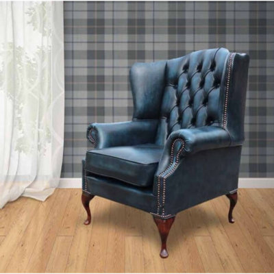 Upholstered Full Grain Leather Wingback Chair
