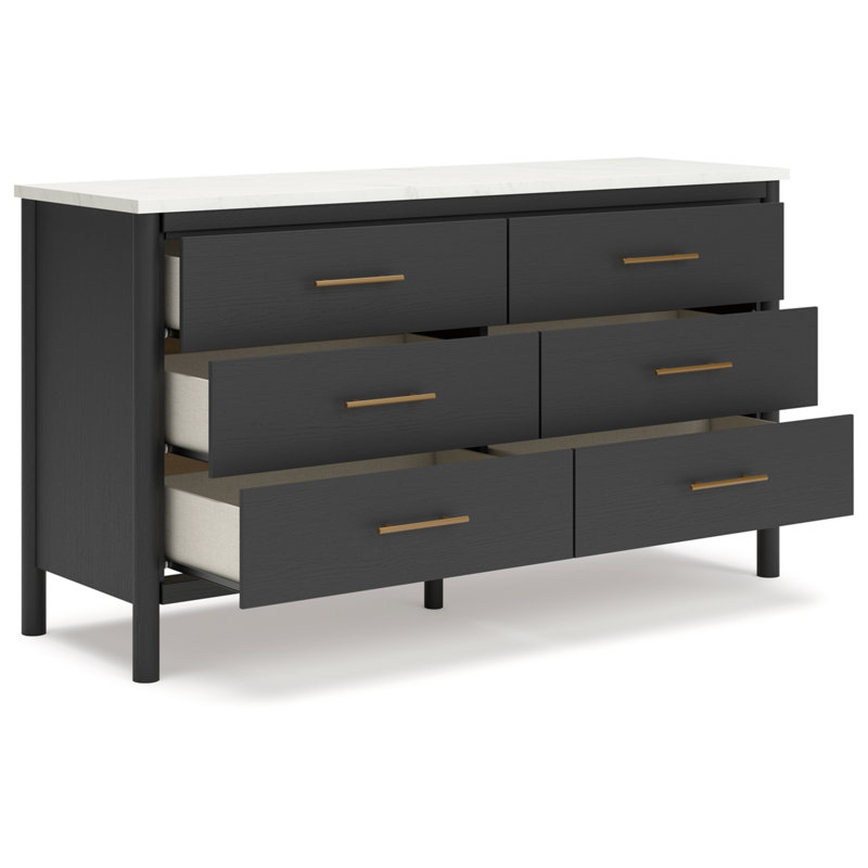 Cadmori Black and White 6-Drawer Dresser with Mirror