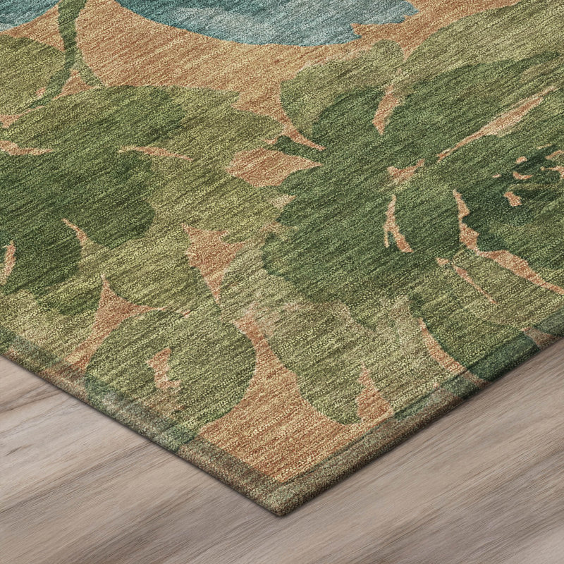 Tapis floral intérieur / extérieur lavable à la machine Chantille ACN3014, Terra Cotta