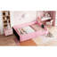 Pink Upholstered Twin Bed With Guardrail And Charging Station - Elegant Design, Functional Size Platform Full Length Wood Construction