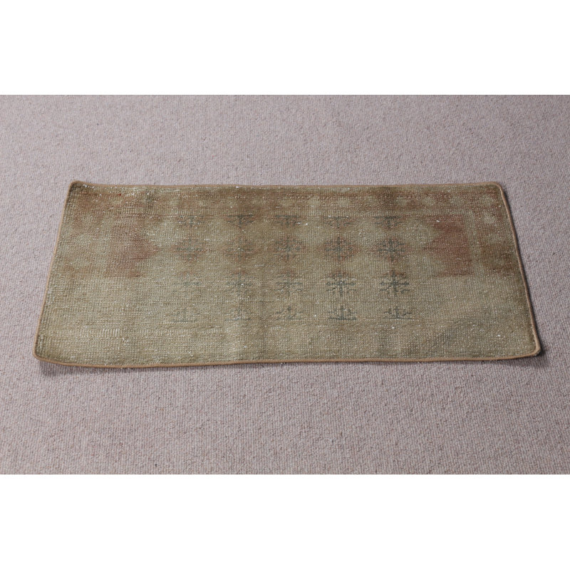 Petit tapis turc rétro avec motif anatolien discret pour la maison en laine brune