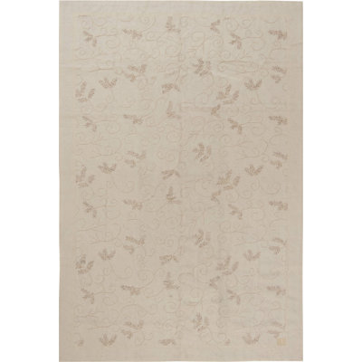 Tapis beige à motif floral moderne à motif d'aiguille 5 pi 10 po x 8 pi 9 po Modern