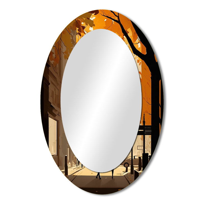New York Love In Autumn - Cream Oval Wall Mirror Decor, 36" x 24"