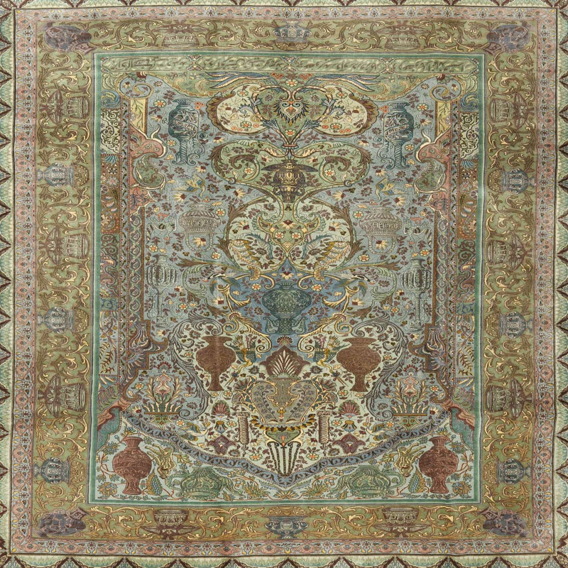 Tapis traditionnel brun / beige, Carré 8 pi