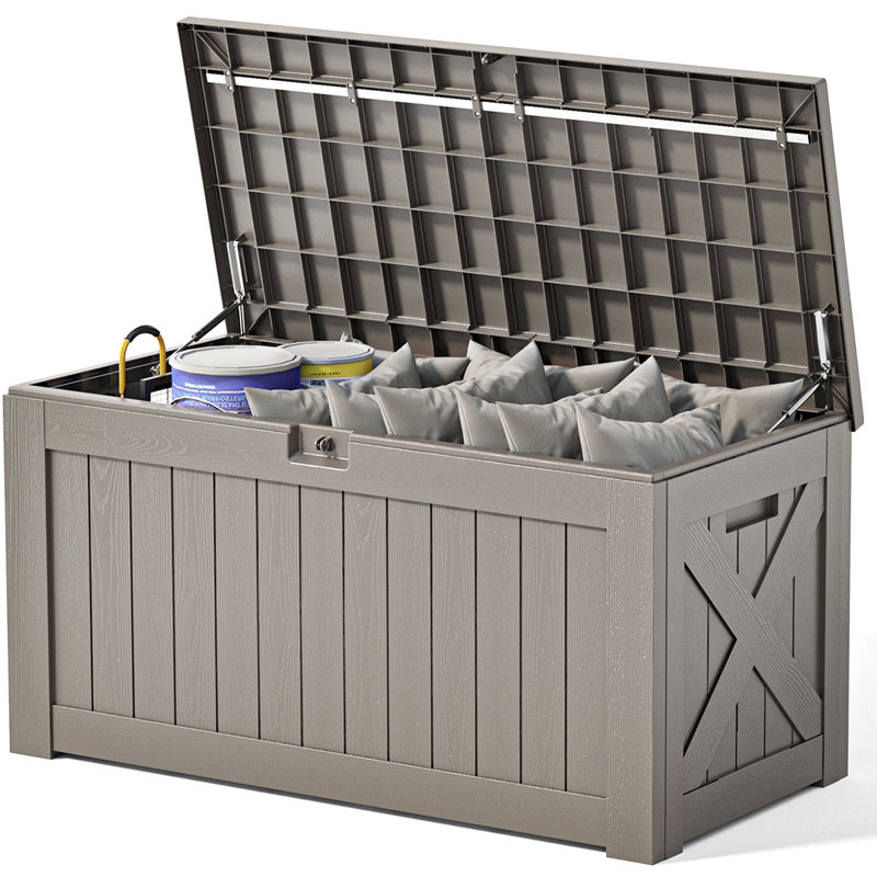 120 Gallons Water Resistant Lockable Deck Box, Light Brown