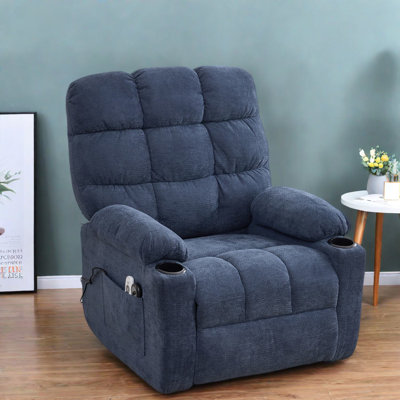 Fauteuils de massage électriques inclinables, structure en métal chenille bleue, fauteuil pivotant à bascule moderne pour la maison
