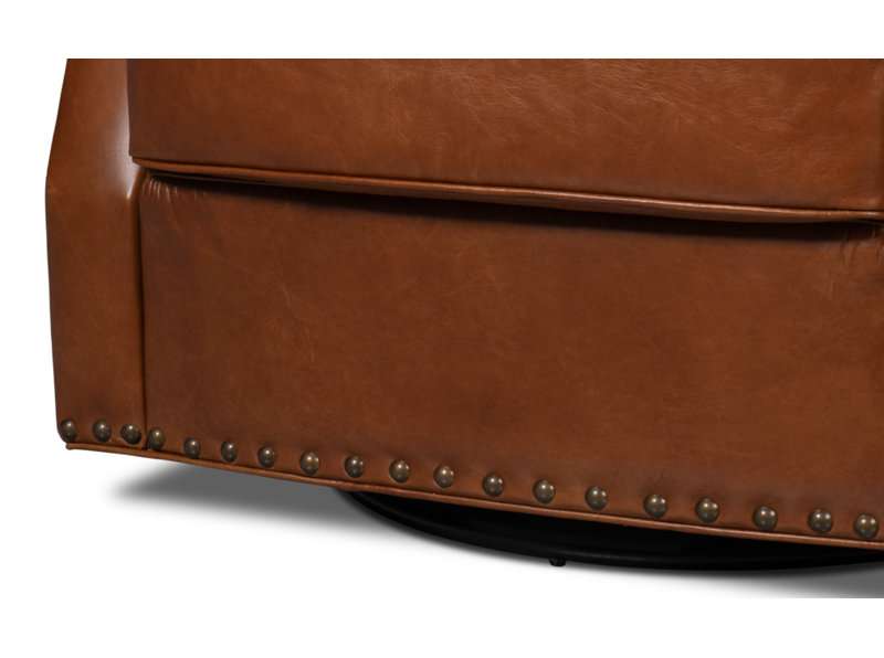 The Taft Swivel Club Chair, Brown Genuine Leather