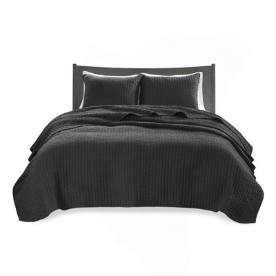 3 Piece Quilt Set Black Full/Queen