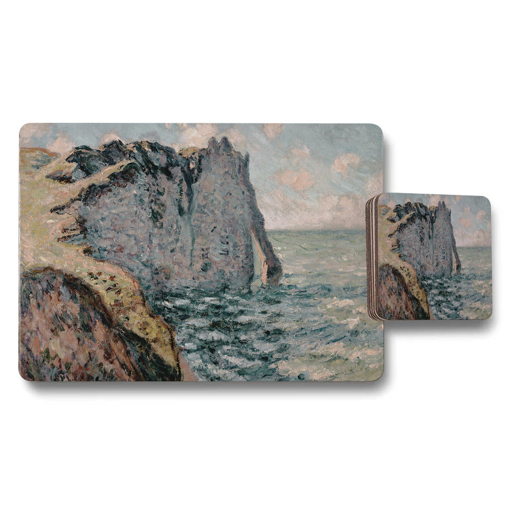 Impressionist Seascape Placemats And Coasters Set With Ocean Cliff Artwork
