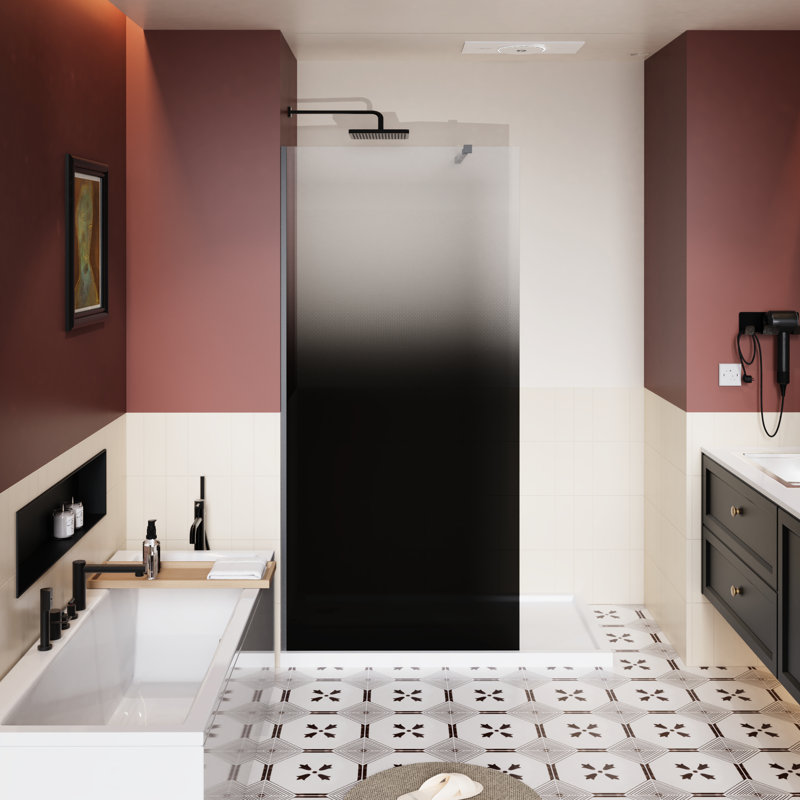 31.5" X 72" Walk - In Shower Door, Black Gradient Design, 1/4 Inch Thick Tempered Glass, Lightweight Aluminum For Stability, Stain , Seamless Right Fixed Left Sliding Bathroom Aesthetics 34 W 72 H