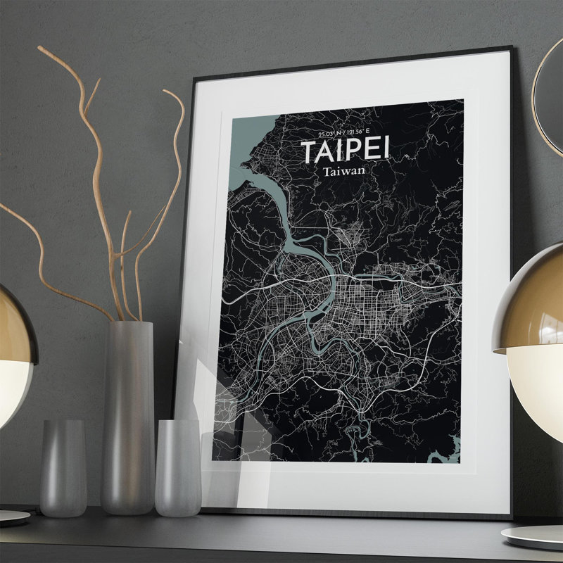 Taipei City Map in Midnight 1 Piece Wall Art, 36cm H x 24cm W x 0.05cm D