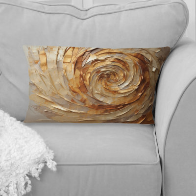 Brown Gilded Mocha Spiral - Abstract Spirals Printed Throw Pillow