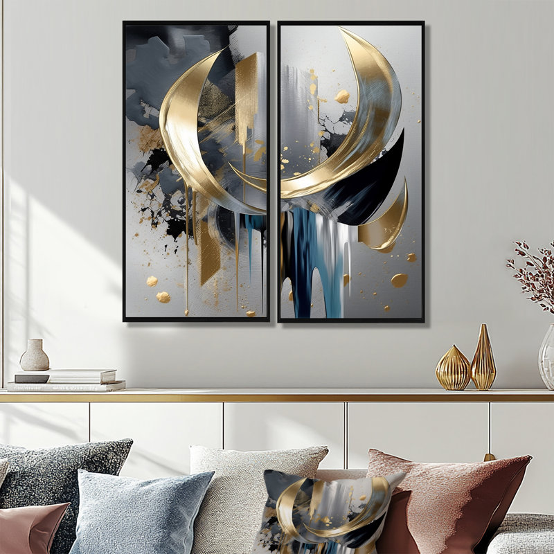 «Abstract Shapes And Lines I», reproductions d'art sur toile dorées, H 20 po x l 24 po, Noir
