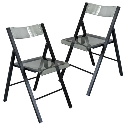 Transparent Acrylic Folding Chair with Stainless Steel Frame and Footrest – Stackable Open-Back Side Chair