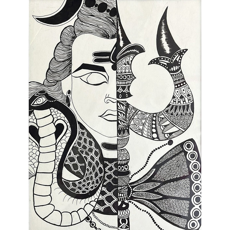 «Lord Shiva Of Mandala Art» | Dessin d'un stylo gel avec cadre | Par Parisha Thukral