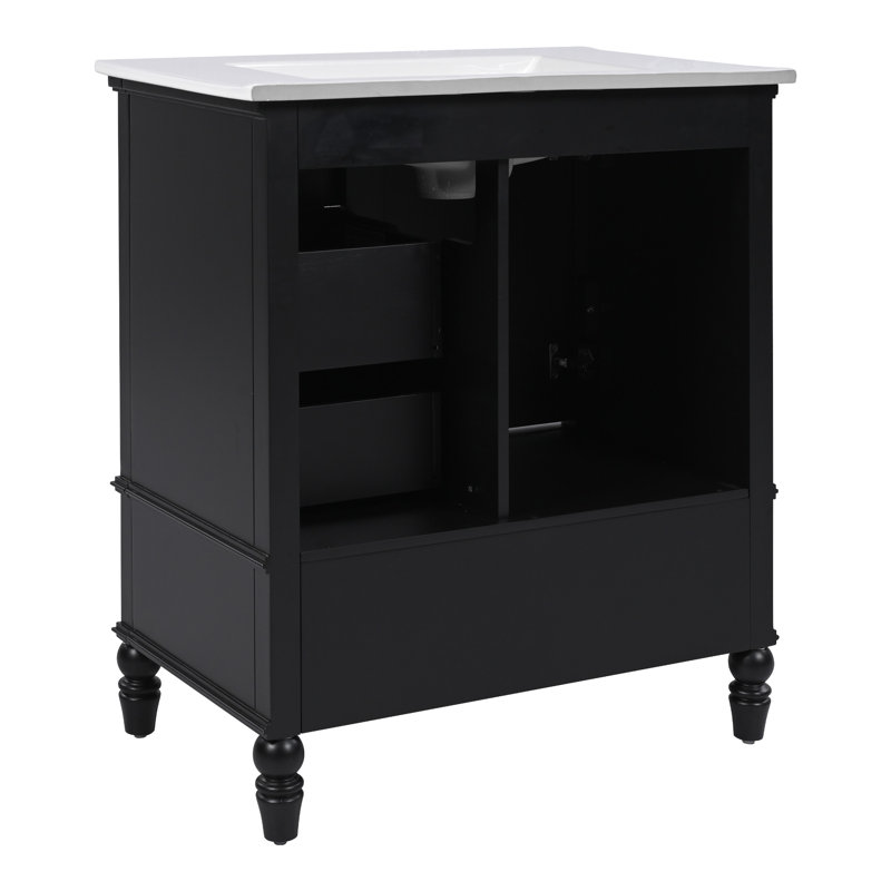 Meuble-lavabo simple 30 po avec lavabo en céramique, Noir et or