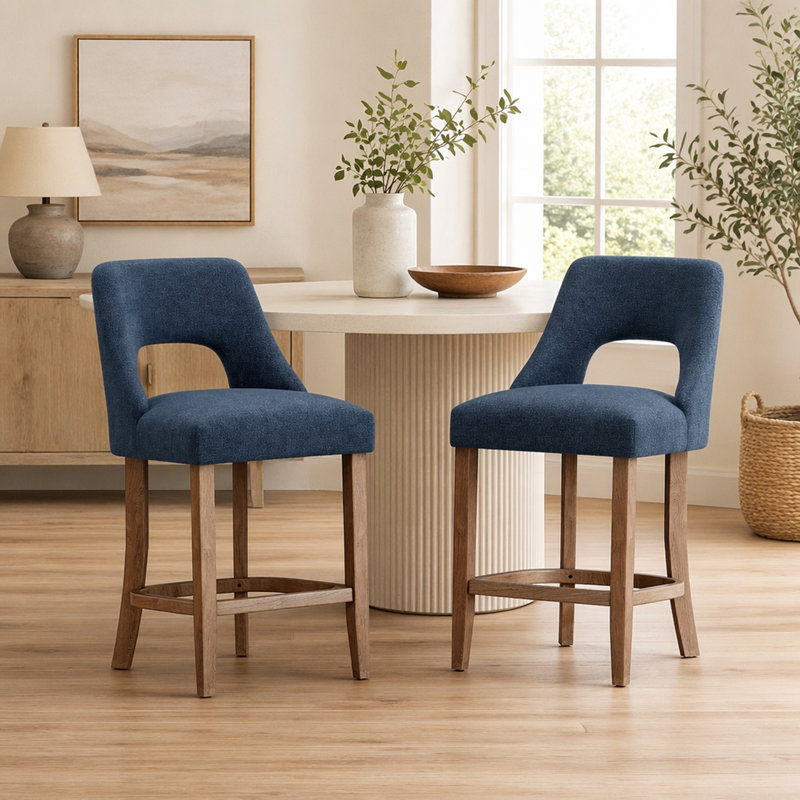 Ensemble de 2 tabourets de bar, tabourets de bar rembourrés à hauteur de comptoir, tabourets de comptoir modernes avec pieds en bois