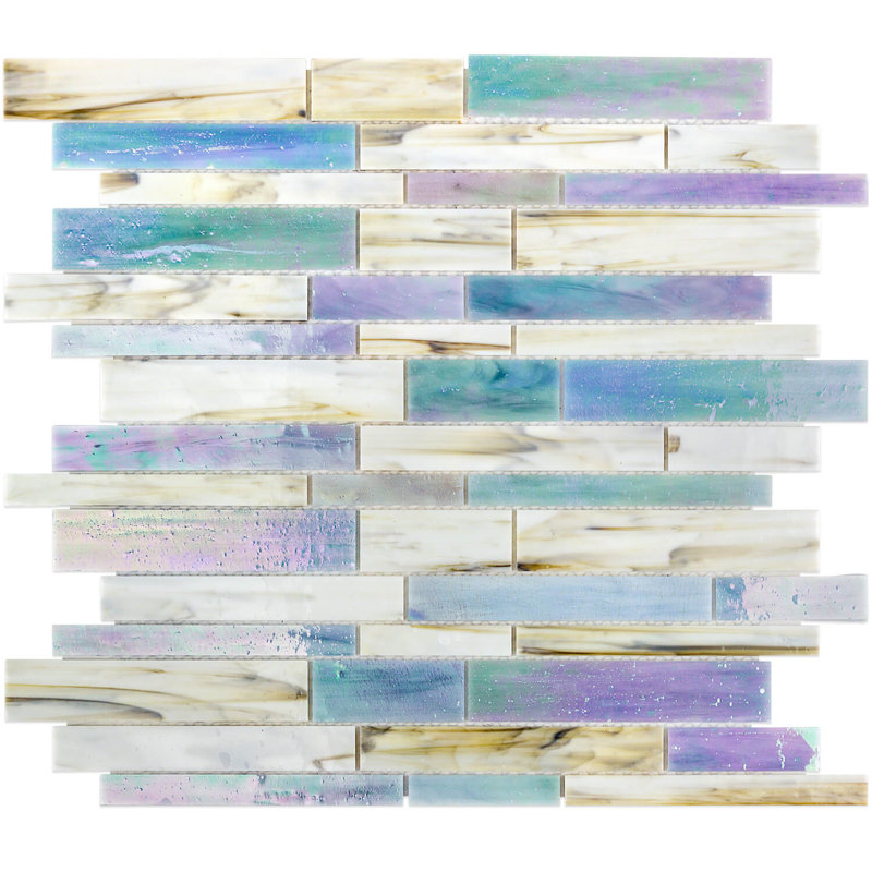 Matchstix Glass Linear Tile 12" x 12", Blue/Pink