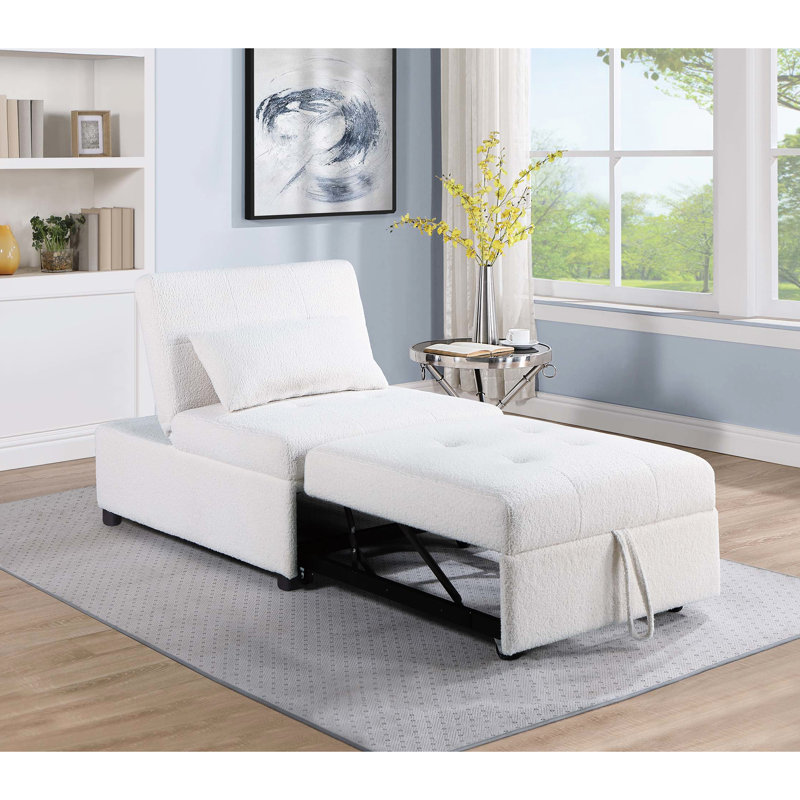 Chaise convertible blanche avec matériau et petit coussin escamotable
