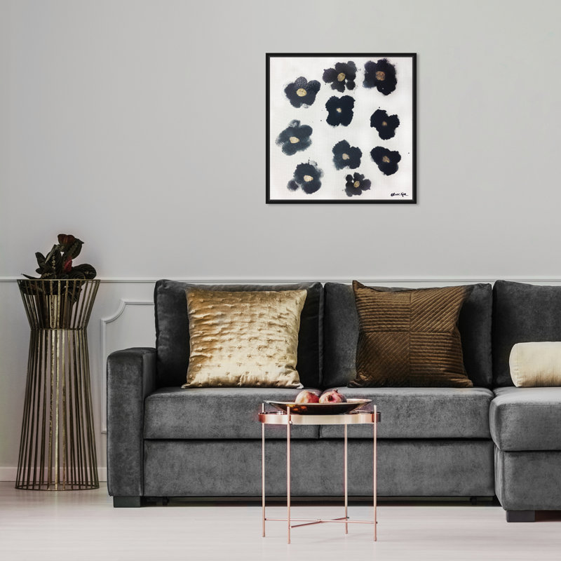 Coco's Gold Camellias - Graphic Art, Black Framed, 16" H x 16" W, No Mat