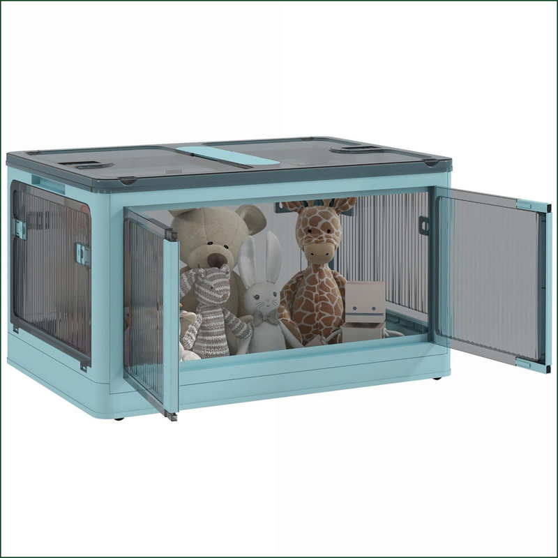 Bacs de rangement | Empilable pliable avec couvercles Roues | Plastique bleu, Bleu
