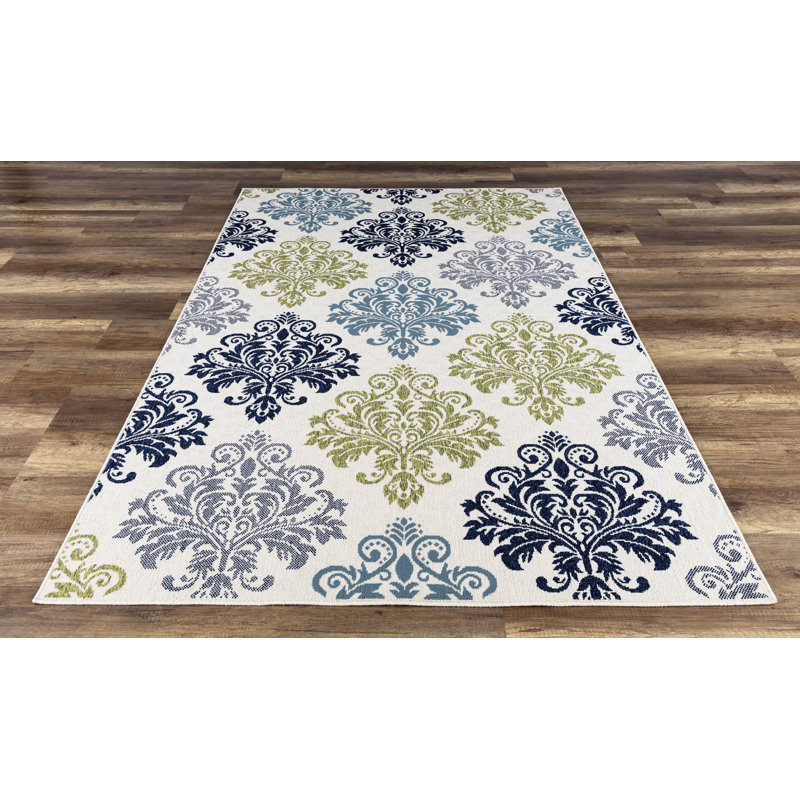 Magnifique tapis d'intérieur / extérieur vert Keeble, Rectangle 5 pi 3 po x 7 pi 7 po