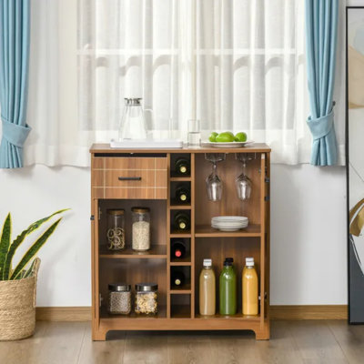 Armoire à vin brune avec porte-bouteilles et rangement pour 6 bouteilles