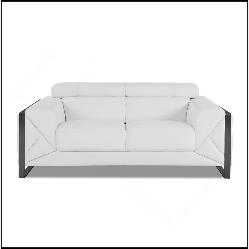 Causeuse en cuir italien Global United, Blanc, Noir