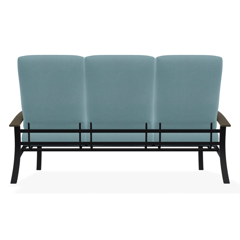 Canapé de patio 3 places avec coussins Askar, Bleu minéral, Bois de plage P40, Noir texturé