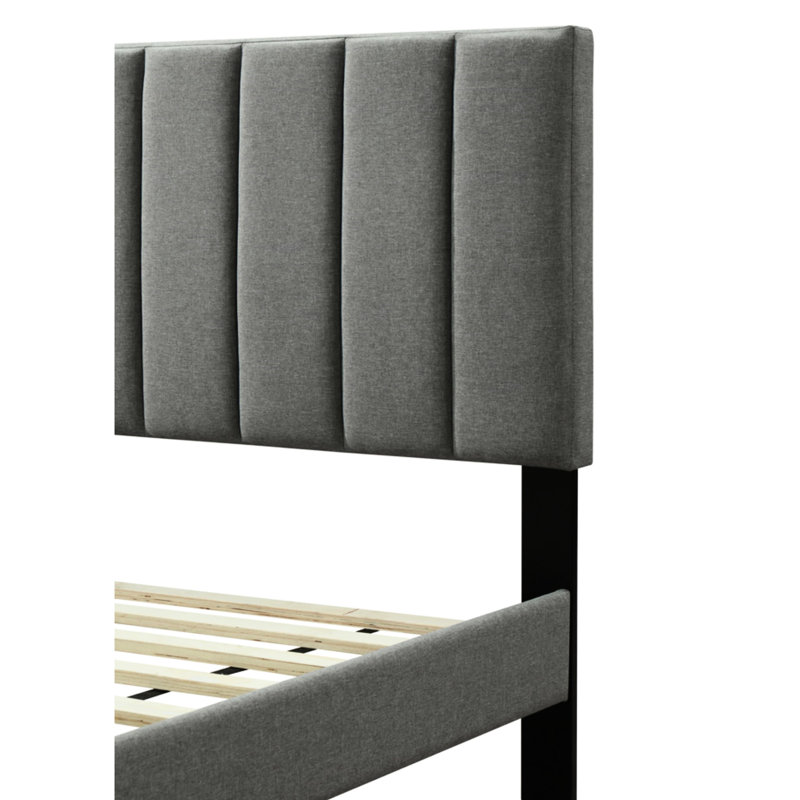 Lit simple dans une boîte avec support - Tête de lit tapissier grise avec élément décoratif