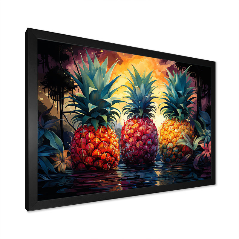 «Bounteasant Sunfills Pinapple Tropics», reproduction sur toile, Cadre photo noir simple, H 34 po x l 44 po x P 1,5 po