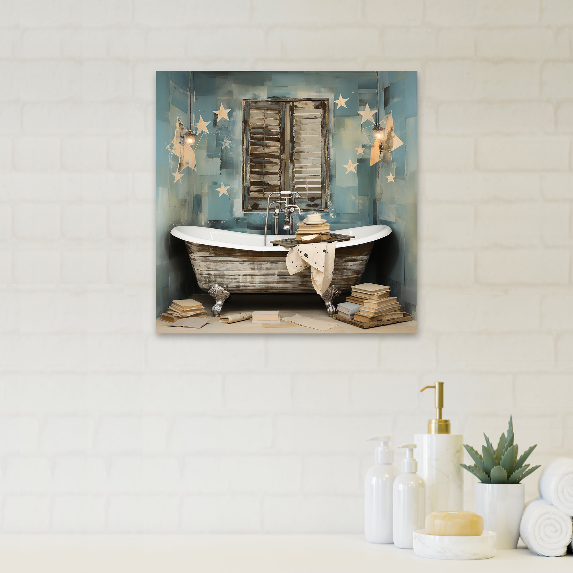 Charlton Home® Blue Rustic Bathroom Retreat - Bathroom Wall Art | Wayfair