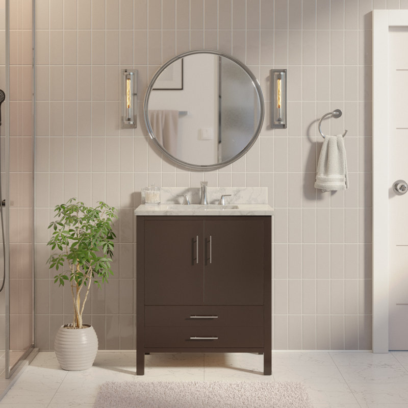 Ensemble de meuble-lavabo simple 30 po Kiara, Marbre de Carrare, Chocolat