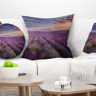 Dark Lavender Field with Cloudy Sky - Floral Printed Pillow